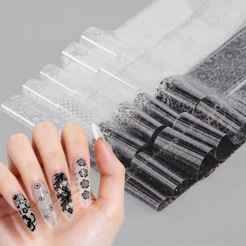 20 Rolls Black White Lace Foil for Nails Lace Nail