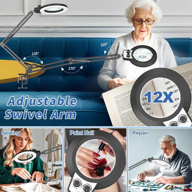 12X Magnifying Glass with Light Hands Free, 2026 New Upgrade
