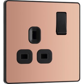 BG Electrical Single Switched Power Plug Wall Socket, Screwless Front Plate, Round Edges, Evolve, Polished Copper, 13A, PCDCP21B