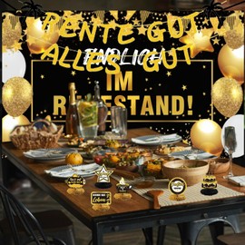 Welcome to Retirement Party Decoration Set - With 'Welcome to Retirement' Banner Backdrop, Retirement Good All Good' Garland, 6 Table Decorations