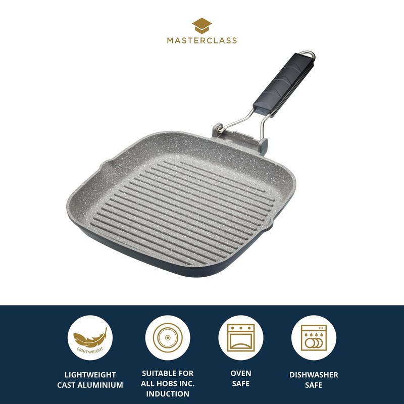 MasterClass Non-Stick Induction-Safe Griddle Pan with Folding Handle, 20 cm