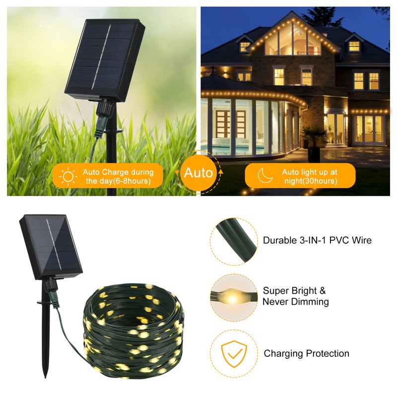 Neoglint 20Meters/65.6Ft 200LEDs Solar Powered Fairy String Light with Controller