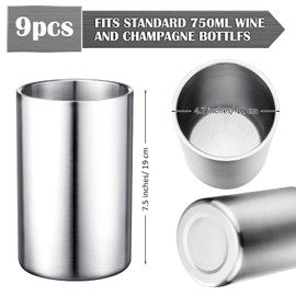 Wine Chiller Bucket Stainless Steel Wine Chiller Bottles for 750 ml Insulated Double Layer Bucket Wine Cooler Bucket to Keep Wine Cold for Wine Lovers Parties Bar (9 Pcs)