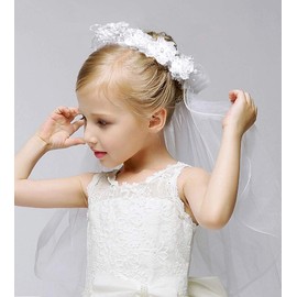 Girls Fashion Floral Headpiece Veil Flower Crown,White_without comb