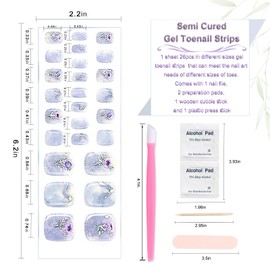 XEAOHESY 26pcs Semi Cured Gel Toe Nail Strips, Pedicure Nail Strips, Toe Nail Stickers, Needs to Be Cured, Come With Nail File, Wood Cuticle Stick, Prep Pads, Plastic Press Stick（Mauve+Flower）