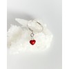 Red Glitter Heart Charm Ring, Sterling Silver Band, Smooth or