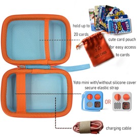 Hard Travel Case for Yoto Mini Player, Storage Case with Pouch Hold up to 20 Yoto Cards Hard-Shell Carrier Kids Protective Holder Accessories, Blue and Orange(Case Only)