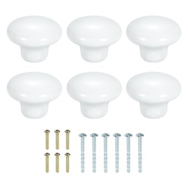 sourcing map 6Pcs Ceramic Cabinet Knobs, 38mm/1.5" Mushroom Round Shaped Drawer Knobs Dresser Knob Pulls Handle with Screws for Wardrobes Bedroom Furniture Closet Cupboard, White