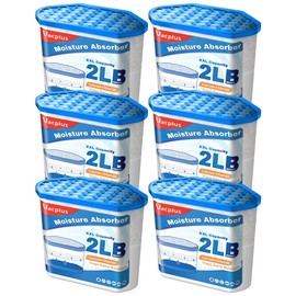 Vacplus Moisture Absorber Buckets 6 Pack – Large Capacity Dehumidifier and Humidity Absorber for Closet, Basement, Bathroom, RV, and Storage Areas, Unscented, 2 lbs, 7.5" x 4.7" x 6.6"