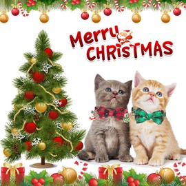 ADOGGYGO Christmas Cat Collar Breakaway with Bow Tie Bell - 2 Pack Red Green Plaid Xmas Kitten Collar with Removable Bowtie for Cats Kittens (7.5"- 10.5")