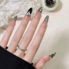 Uñas Postizas 6 Juegos Almendra Punta Flor Perlas Borde Blan