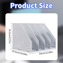 DYUEE A4 File Holder Folding Bookshelf, 4 Compartment Collapsible Magazine Holder, Vertical Compartments Magazine File Holder, for Office Organization and Storage (Light gray)