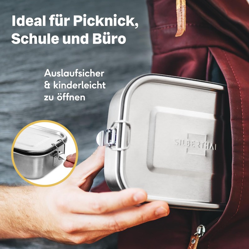 SILBERTHAL Brotdose Edelstahl mit Fächern – 1200ml Lunchbox Erwachsene –