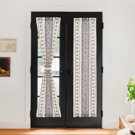 NICETOWN Natural Linen Door Curtain - Privacy French Door Shade Light Filgtering Boho Window Curtain for Patio Sidelight Glass Blind with Tieback, W26 x L72 in, 1 Panel, Greyish White