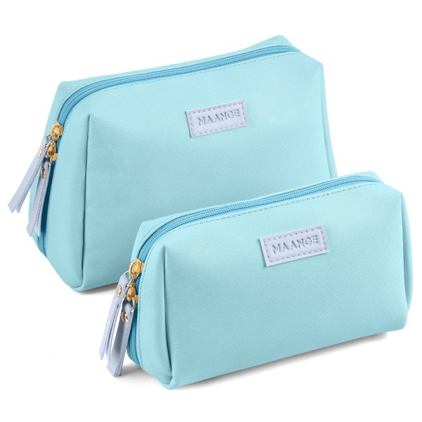 MAANGE Small Cosmetic Bag Travel Make Up Bag Makeup Bag for Handbag Portable Versatile Makeup Bag Zip Bag for Women, Blue(L+S), 2 x small cosmetic bags