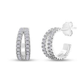SAVEARTH DIAMONDS 18k Gold Plated Sterling Silver Post Split Huggie Hoop Earrings, 0.75 Carat (ctw) Moissanite Diamond Hoop Earrings for Women | Jewelry Gifts For Her (3/4 Ctw), White Gold, Moissanite