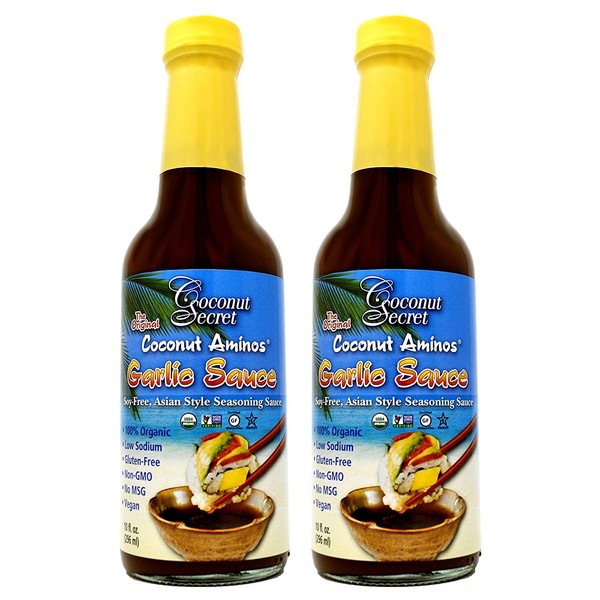 Coconut Secret Coconut Aminos Garlic Sauce (2 Pack) - 10 fl oz - Low Sodium Soy-Free Seasoning Sauce, Low-Glycemic - Organic, Vegan, Non-GMO, Gluten-Free - 120 Total Servings