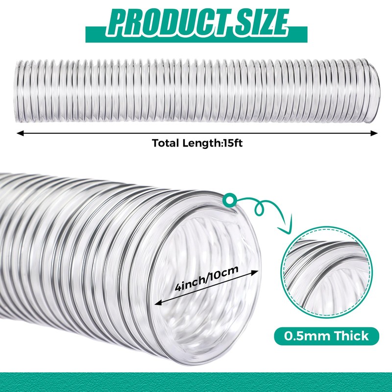 Therwen 4 x 15' Flexible PVC Dust Collection Hose, Heavy