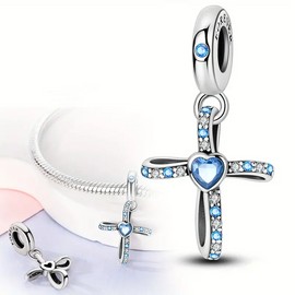 Minimalist Charm Jewelry Cross Heart Charm For Bracelet, Birthday Gifts For Her, Religious Charm