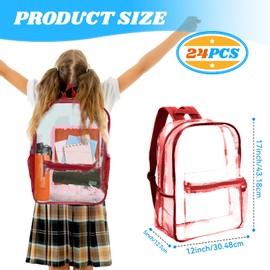 24-Pack 17'' Clear Backpacks for School – Transparent Bookbags for Kids, Heavy Duty PVC Clear Bags with Reinforced Straps, Bulk Back Pack for Girls Boys Elementary, Middle & High School,12 Colors