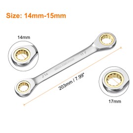 sourcing map Double Box End Ratcheting Wrench 14mm-17mm CR-V Steel Metric 12 Point Ratchet Wrench Black Nickel Plating Box End Spanner Tool with 72 Tooth Gear for Auto Repair DIY Project