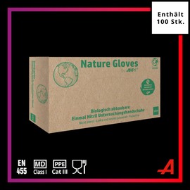 AMPRI Biodegradable Nitrile Gloves, Green, Pack of 100/Box, Size XS, Powder-Free, Nature Gloves by Med-Comfort: Nitrile Disposable Gloves, Disposable Gloves in Sizes XS, S, M, L, XL