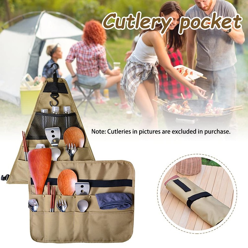 PWPAM Camping Tableware Storage Bag Picnic Cutlery Organizer Bag Cooking