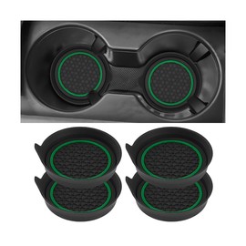 AUCELI Car Cup Holder Coasters, 4PCS Non Slip Waterproof Vehicle Water Bottle Pads, Anti Dust Automotive Interior Drink Mat Decoration Accessories, Universal for SUV Sedan Truck (Black/Green)