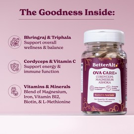 BetterAlt OVA CARE+ Capsules | Cordyceps, Ashoka & Magnesium | Supplement for Women | Helps With Metabolic & Healthy Hormonal Support | 1-Month Pack
