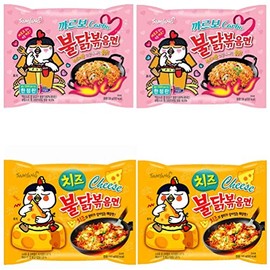 Hot & Spicy Noodle Fusion Combo [Samyang Hot Chicken Flavors] Carbo, Cheese, Corn Soup, and Spaghettis Flavors (CARBO+CHEESE, 2+2)