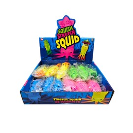 Squish and Stretch Squid (2 Pack Random Color Pick) (6 Inch) Rubber Squeeze Fidget Toy Includes Green, Pink, Yellow, and Blue (2)
