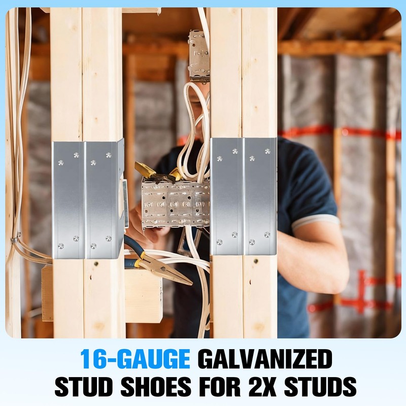 12 Pack Stud Shoes for 2X Studs, 16-Gauge Galvanized Steel,