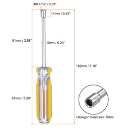 HARFINGTON Metric Nut Driver 5mm CR-V Non-Magnetic Tip Solid Shafts Hex Socket Screwdriver with Anti-Slip Handle for Automobile Repair