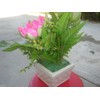 Plastic Artificial Lotus Flower with White Square Procelain Pot