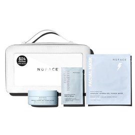 NuFACE Kit de cuidado de la piel Ultimate Glow – Juego de edición limitada con máscara de hidrogel, parches debajo de los ojos, toallitas faciales Prep-N-Glow y bolsa de lujo, cuidado de la piel hidratante para preparar la microcorriente (4 unidades)