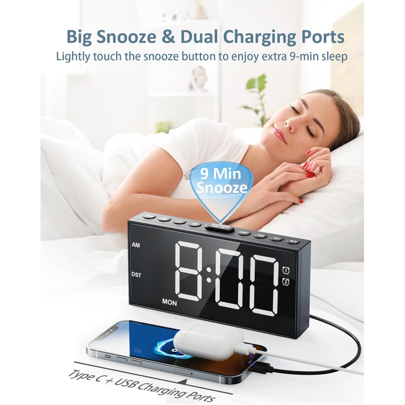 Roxicosly Digital Alarm Clocks for Heavy Sleepers,7.5" LED Display Loud