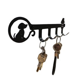 WANGCL Decorative Wall Mounted Iron Key Holder, 10 inch with 4 Key Hooks Organizer for car or House Keys, Key Rack with Screws(Dog)