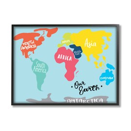Stupell Industries Abstract Our Earth World Map Bold Shape Regions, Designed by Milli Villa Black Framed Wall Art, 11 x 14, Blue