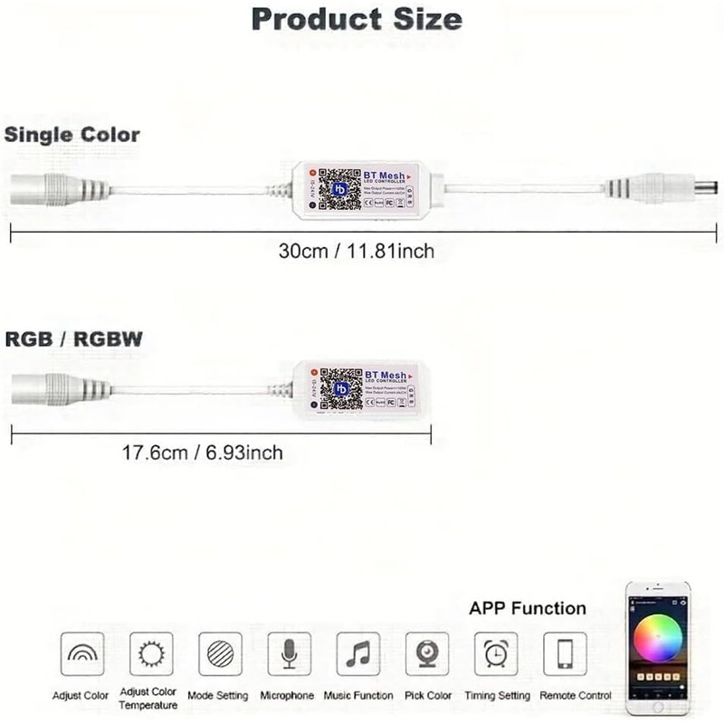 TOPXCDZ RGBW Smart Bluetooth Controller for LED Strips, Phone App,