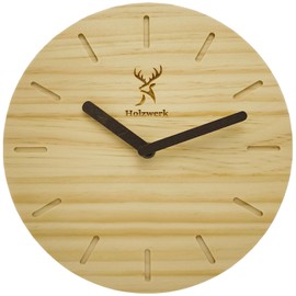 Holzwerk Germany Natural Wooden Wall Clock Wooden Clock Vintage Silent Movement without Ticking Noises Beech Brown Silent Made of Handmade Solid Wood Natural Wood 25 cm