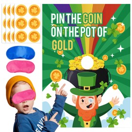 VARACL St Patrick’s Day Party Game, Pin The Coin On The Hat, Irish Party Games with 24PCS Shamrock Coins Stickers Pin The Tail St Patricks Day Games Classroom School Activities Family Party Supplies