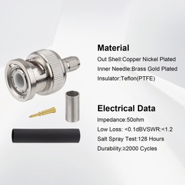 XRDS -RF RG8X BNC Male Connector 10PCS, BNC Male Crimp Connector for RG8X, LMR240, CNT240, KMR240, Mini8, and 4D-FB Coaxial Cables, Ideal for RF Applications, Antennas, and CB Radios