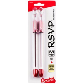 Pentel R.S.V.P. Ballpoint Pen, Medium Line, Red Ink, 2/Pack (BK91BP2B)