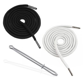 WALWAL 2 Pack 51 Inch Replacement Drawstrings Cotton Drawstring Cord, Suitable for Sweatpants Hoodies Shorts, with Threader Tool(Black+White)