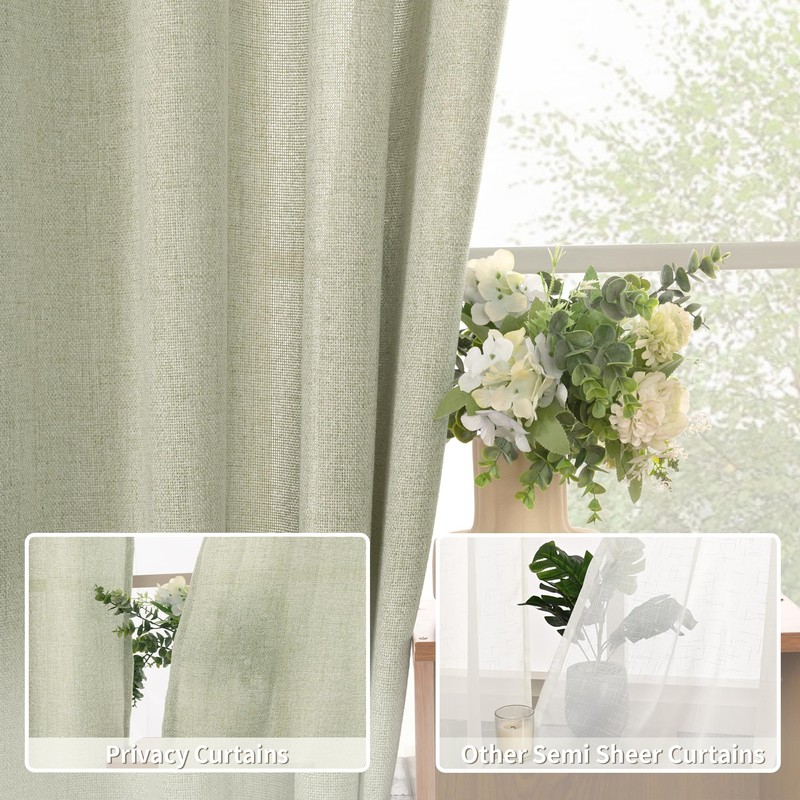 BGment Sage Green Linen Curtains 84 Inch Length 2 Panels