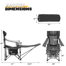 MoNiBloom Portable Folding Reclining Camping Chair with Foot Rest for Adults Outdoor Beach Hiking Fishing Lounge Recliner Camp Chair with Headrest Footrest Cup Holder Side Pocket (Black, 2-Pack)