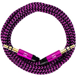 i! - 1m Premium Nylon AUX Audio Cable Jack 3.5 to 3.5 Jack with Metal Plugs - Pink