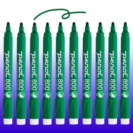 PENOL OF SCANDINAVIA 10 Green Whiteboard Markers - 800, 1.5mm Bullet Tip with Nordic Swan Ecolabel - Non-Toxic and Odourless - Plastic Barrel with Anti Roll Cap