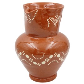 Ceramica Edgar Picas Traditional Portuguese Clay Terracotta Hand-Painted Sangria Pitcher - Traditional Style, 7.5 Cup Capacity, Made in Portugal, Natural Color, Large, Brown & White