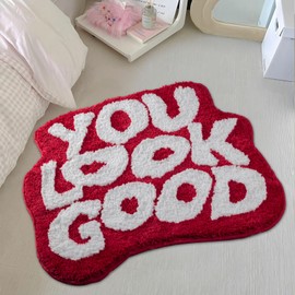 Urtlmaji Large You Look Good Rug Red Bath Mats for Bathroom, Cute Bathroom Rugs Non Slip Washable Funny Bath Rugs Microfiber Plush Preppy Cool Absorbent Shower Rug for Bedroom Sink 39"x30"
